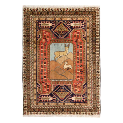 Hand-Knotted Persian Ardabil Poshti Rug (Tribal Pictorial Art Scene) - Brown Wool