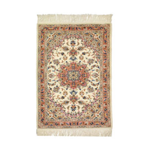 Hand-Knotted Persian Ardakan Nahal Rug (Classical Floral Medallion) – Cream Wool