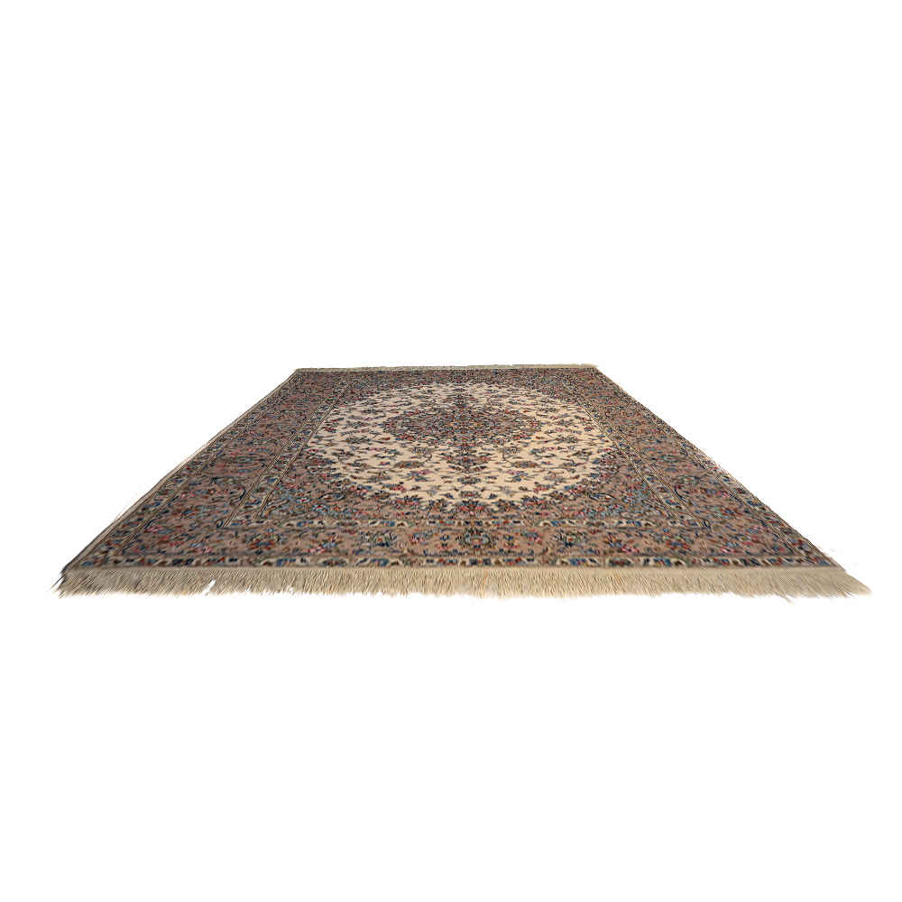 Hand-Knotted Persian Ardakan Ziafat Rug (Classical Floral Medallion) – Cream Silk & Wool