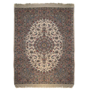 Hand-Knotted Persian Ardakan Ziafat Rug (Classical Floral Medallion) – Cream Silk & Wool