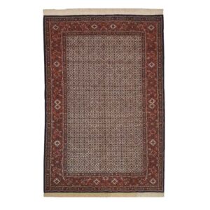 Hand-Knotted Persian Birjand Bahareh Rug (All-over Mahi / Herati Pattern) – Red Wool