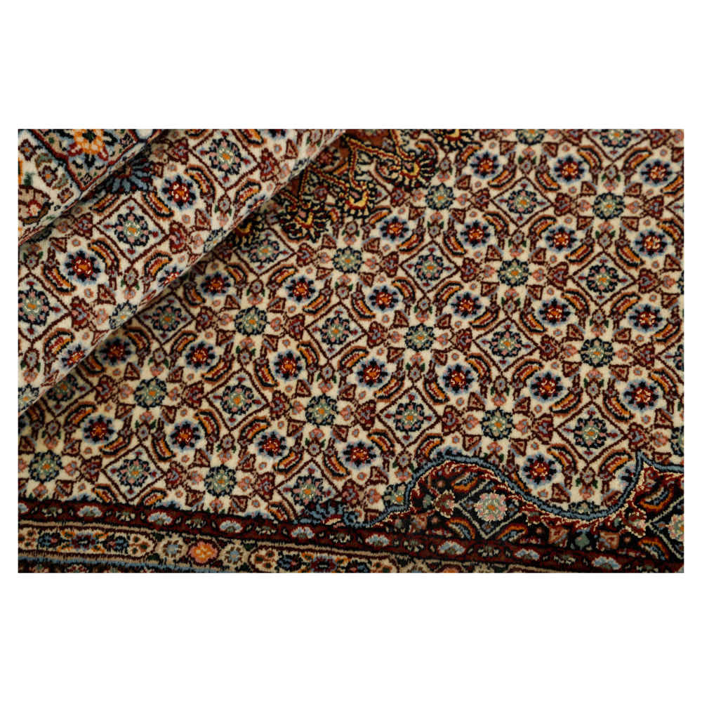 Hand-Knotted Persian Birjand Golabetoon Riz Mahi Rug (Mahi Medallion) – Brown Silk & Wool