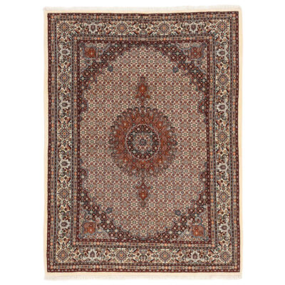 Hand-Knotted Persian Birjand Golabetoon Riz Mahi Rug (Mahi Medallion) - Brown Silk & Wool