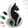 Handmade Feminine Beaded Brooch Pin – Cat Design