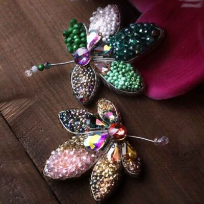 Leaf Plastic Beaded Brooch – Handmade Feminine Design
