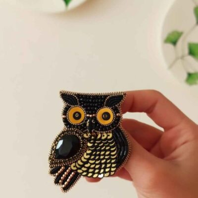 Owl Plastic Beaded Brooch – Handmade Feminine Design