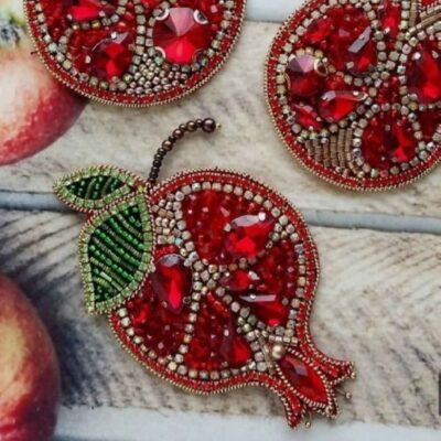 Yalda Pomegranate Plastic Beaded Brooch – Handmade Feminine Design
