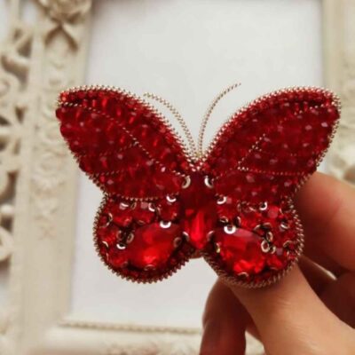 Ziba Butterfly Plastic Beaded Brooch – Handmade Feminine Design