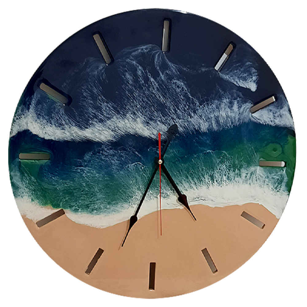 Handcrafted Resin Wall Clock – Abstract Blue Sea Design