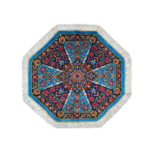 Hand-Knotted Silk Carpet Tablecloth – Blue Traditional Floral