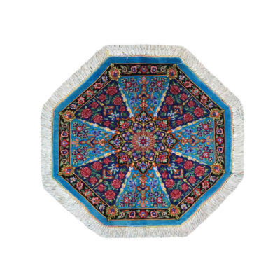 Hand-Knotted Silk Carpet Tablecloth - Blue Traditional Floral