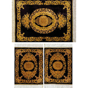 Hand-Knotted Silk Carpet Tablecloth – Dark Golden Black