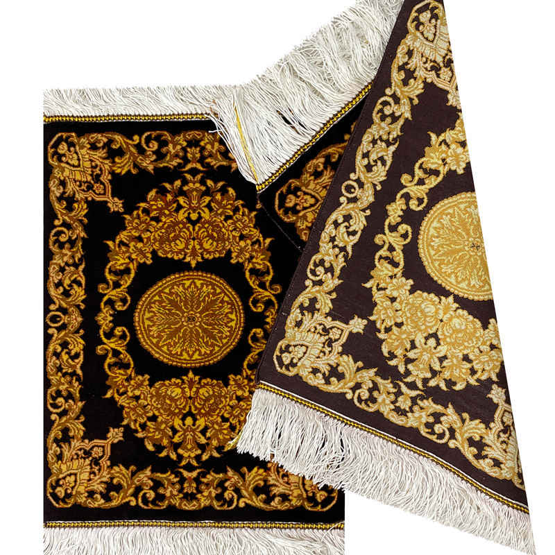 Hand-Knotted Silk Carpet Tablecloth – Dark Golden Black