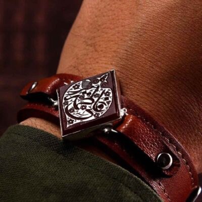 Islamic Genuine Leather Bracelet with Ali Fatima Design – Traditional Religious Jewelry