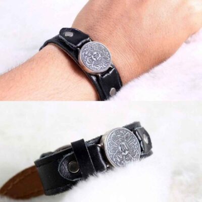Islamic Genuine Leather Bracelet with Salavat Calligraphy – Traditional Religious Jewelry
