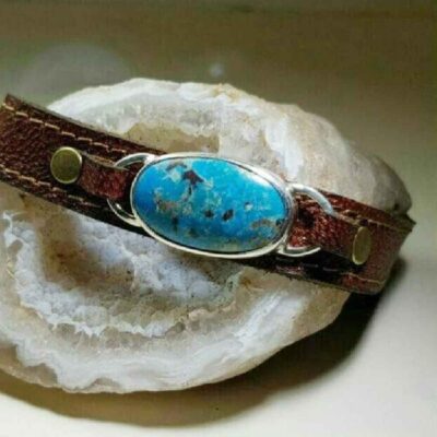 Men's Genuine Leather Bracelet with Turquoise Gemstone – Natural Stone Jewelry