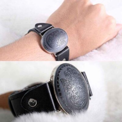 Islamic Genuine Leather Bracelet with Kaff al-Abbas Design – Traditional Religious Jewelry