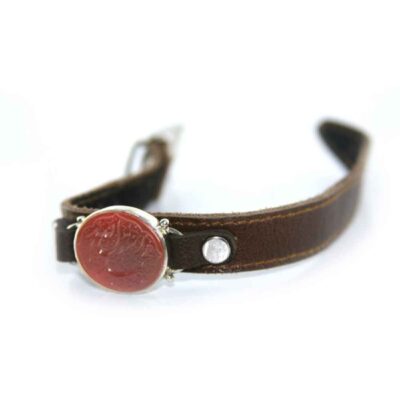 Islamic Genuine Leather Bracelet with Prophet Muhammad Design – Traditional Religious Jewelry