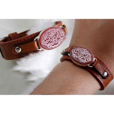 Islamic Genuine Leather Bracelet with Agate Stone and Buckle Clasp – Natural Stone Jewelry
