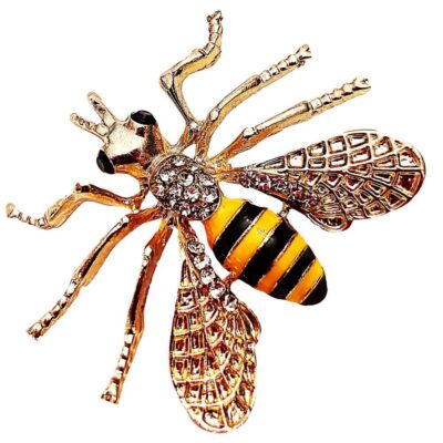 Bee Metal Rhinestone Brooch – Elegant Artisan Nature Design