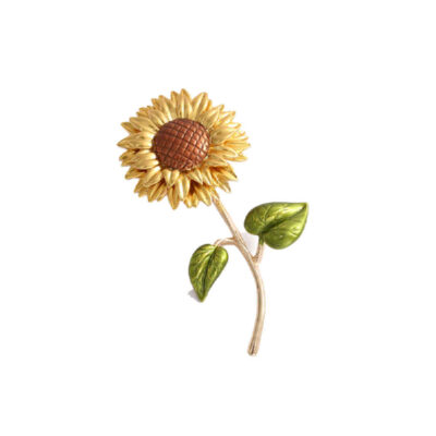 Sunflower Metal Enamel Brooch – Artisan Floral Design