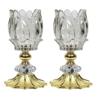 Set of 2 Persian Crystal Candlesticks, Ornate Tulip-Shaped Stars Design