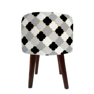 Luxurious Velvet Footstool with Wooden Legs Round Flower