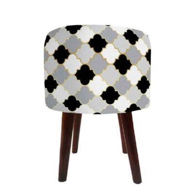 Luxurious Velvet Footstool with Wooden Legs Round Flower