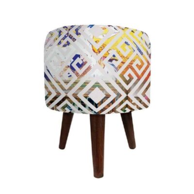 Luxurious Velvet Footstool with Wooden Legs Round Rava
