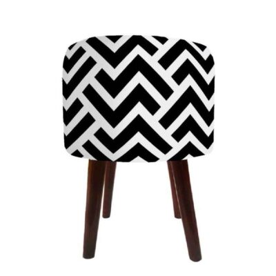 Luxurious Velvet Footstool with Wooden Legs Round Zigzag