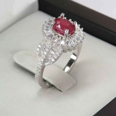 Red Ruby Silver Gemstone Engagement Ring for Women – Bliss Kiana Khatoon Model, Bohemian Design