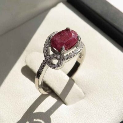 Red Ruby Silver Gemstone Engagement Ring for Women – Bliss Kiana Sarvenaz Model, Bohemian Design