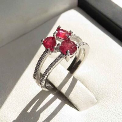 Red Ruby Silver Gemstone Engagement Ring for Women – Bliss Kiana Soha Model, Bohemian Design