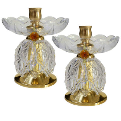 Set of 2 Persian Crystal Candlesticks, Ornate Tulip-Shaped Design, Decorative Tabletop Candle Stand