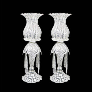 Persian Filigree Candlestick Copper Coated with Silver Jam (2x)