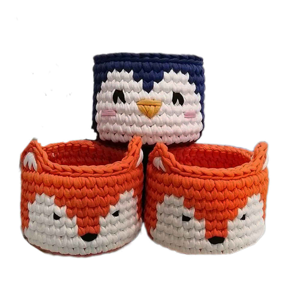 Foxy Set of 3 Crochet Storage Baskets Yarn Model Animals