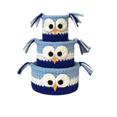 Set of 3 Crochet Storage Baskets Yarn Model Owl