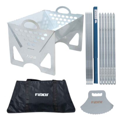 Set of Persian Mangal Portable Charcoal Grill - Stainless Steel & Skewers