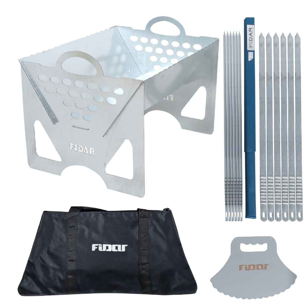 Set of Persian Mangal Portable Charcoal Grill – Stainless Steel & Skewers