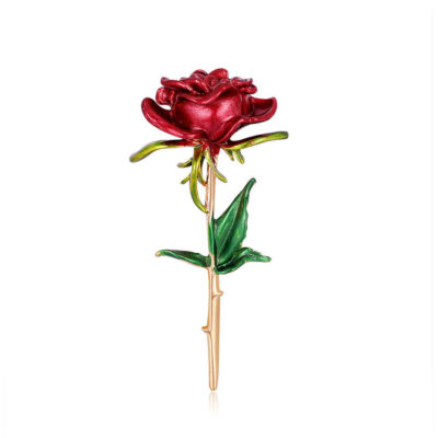 Rose Flower Steel Enamel Brooch – Artisan Floral Design