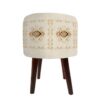 Round Velvet Footstool with Wooden Legs Inspired by Persian Art Cream Golabetoon