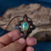 Hand-Carved Wood Pendant - Turquoise Gemstone Artistic Design