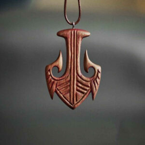Hand-Carved Wooden Necklace – Nautical Hook Design
