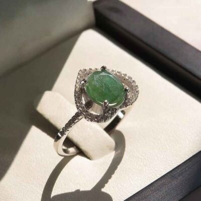 Green Emerald Silver Gemstone Engagement Ring for Women – Ghalb Model, Bohemian Design