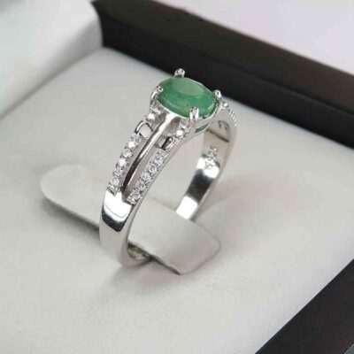 Green Emerald Silver Gemstone Engagement Ring for Women – Melorin Model, Bohemian Design