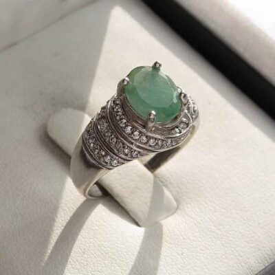Green Emerald Silver Gemstone Engagement Ring for Women – Sara Model, Cocktail Design
