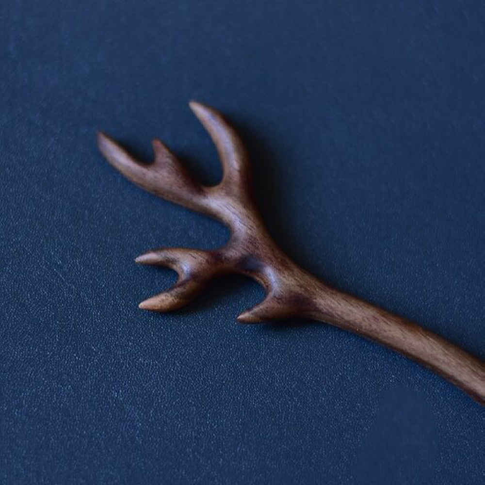 Wooden Hair Stick Handcrafted Matter Horn Design Large Size