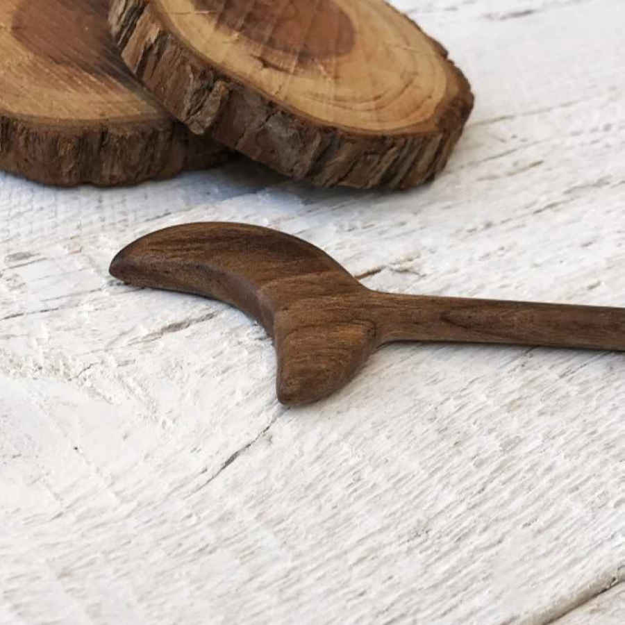 Wooden Hair Stick Handcrafted Matter Moon Design Large Size