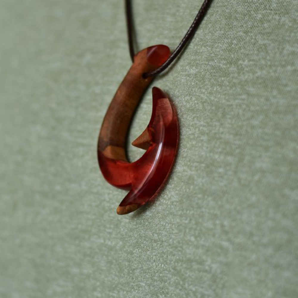 Hand-Carved Wood & Resin Pendant – Gholab Nautical Hook Design