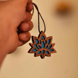 Hand-Carved Wood & Resin Pendant – Lotus Zen Flower Design